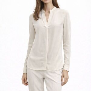 Vince 100% Silk White Cream Minimalist Mandarin Blouse, Size 2